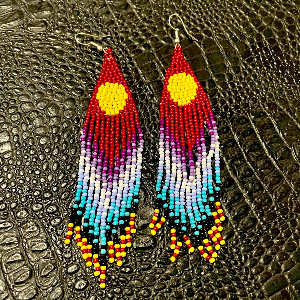 NEW!! Seed Bead Sunset Chevron Dangle Earrings